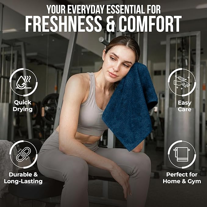 RIVERSIDE 24 Pack Washcloths Set - 100% Cotton [12x12 Inches] - 500 GSM, Soft, Quick-Dry & Highly Absorbent Face Towels - Perfect for Bathroom, Gym, Hotel, Spa & Travel - Opal Blue