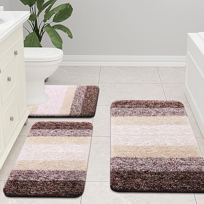 Arotive Microfiber Bathroom Rugs, Shaggy Soft and Absorbent Bath Rug, Non-Slip, Thick Plush Machine Washable Dry Bath Mats for Bathroom, Tub and Shower, 54x24, Brown, Rectangular
