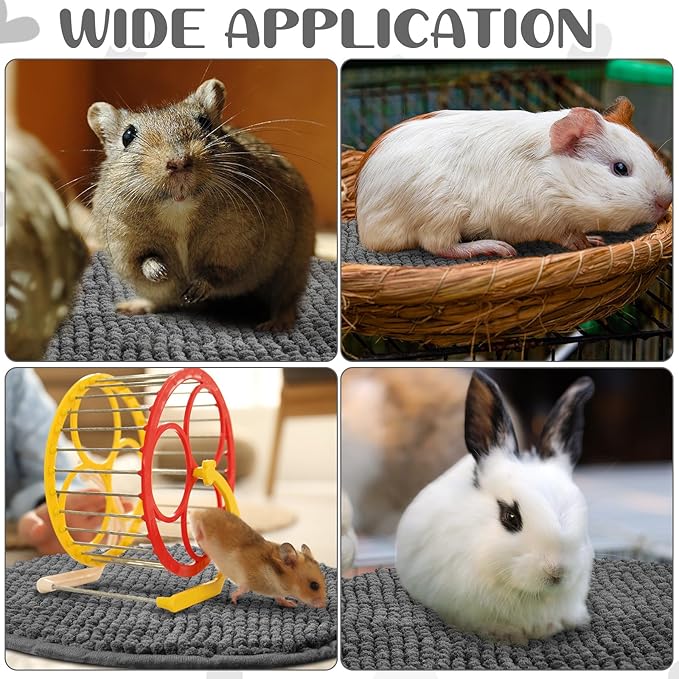 Amylove 4 Pcs Guinea Pig Cage Liner Guinea Pig Bedding Dog Door Mat for Muddy Pet Paws Washable Chenille Pee Pads Small Animal Sleeping Bed for Bunny Hamster(Diameter 12 Inch,Round,Dark Gray)