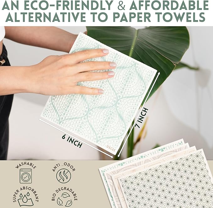 DECEE Swedish dishcloths (Bonsai) 5-Pack, Reusable, Washable Cellulose Cotton Kitchen Cloths,Replace Paper Towels, Sponges, Dish Rags