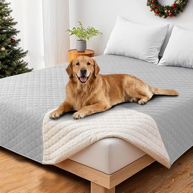 CYCMACO Waterproof Dog Bed Cover, Non-Slip Dog Blanket for Couch, Couch Covers for Dogs Washable, Pet Blanket for Furniture, Pet Bed Mat for Sofa, Car, Pet Supplies (82x120 Inch, Light Grey)