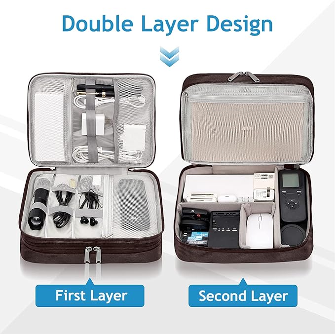 OliviaLiving Electronics Travel Organizer, Double Layer Cable Organizer Bag Waterproof Electronics Accessories Storage Bag for Charger, Phone, Power Bank, Hard Drive, Cord, Tablet