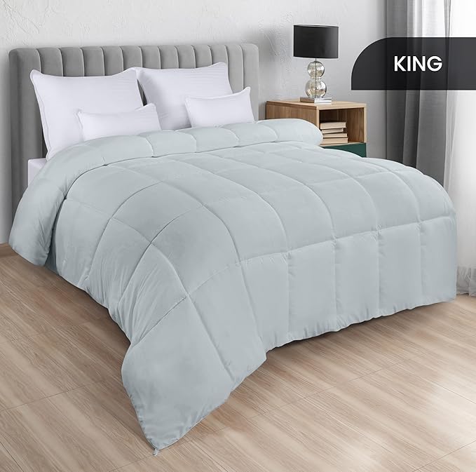 Utopia Bedding Comforters King Size, All Season Duvet Insert, Down Alternative Box Stitched Bed Comforter with Corner Tabs, Machine Washable (Light Grey)