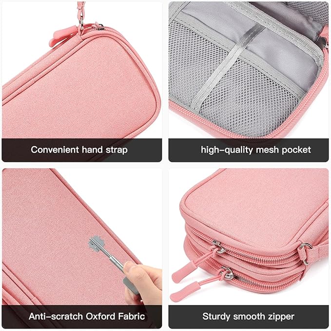 CAAORDKSO Electronic Cable Organizer Bag, Travel Electronic Accessories Carry Case Portable Waterproof Double Layers Storage Bag for Cable, Cord, Charger, Power Bank, Earphone (Light Pink, Medium)