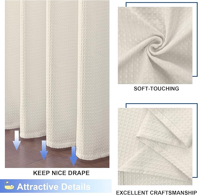 OVZME Stall Fabric Shower Curtain Set - 36x72, Waffle Weave 230GSM Heavy Duty Small Fabric Shower Curtains for Narrow Size, Machine Washable Bath Curtain with 12 Plastic Hooks, 36x72 Inch, Cream