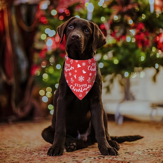 ADOGGYGO Dog Bandana Christmas Pet Scarf Bib Kerchief, Premium Durable Fabric, Multiple Sizes Offered, Red Green Christmas Bandanas Costumes for Medium Large Dogs Pets (Large)