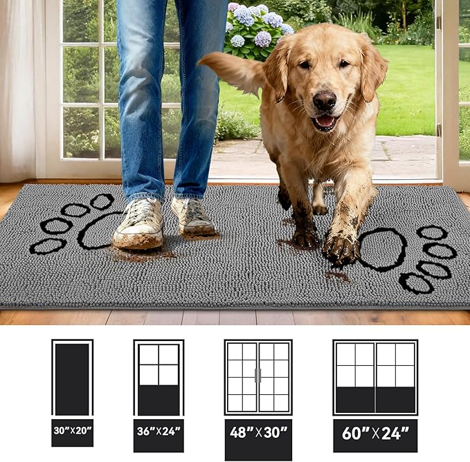 Bcoimo Super Absorbent Dog Door Mat, 60"*24" Anti Slip Mat for Muddy Paws, Pet Rugs for Dirty Paws Washable That Absorbs Moisture and Dirt, for Dog Cage and Pet Resting Carpet