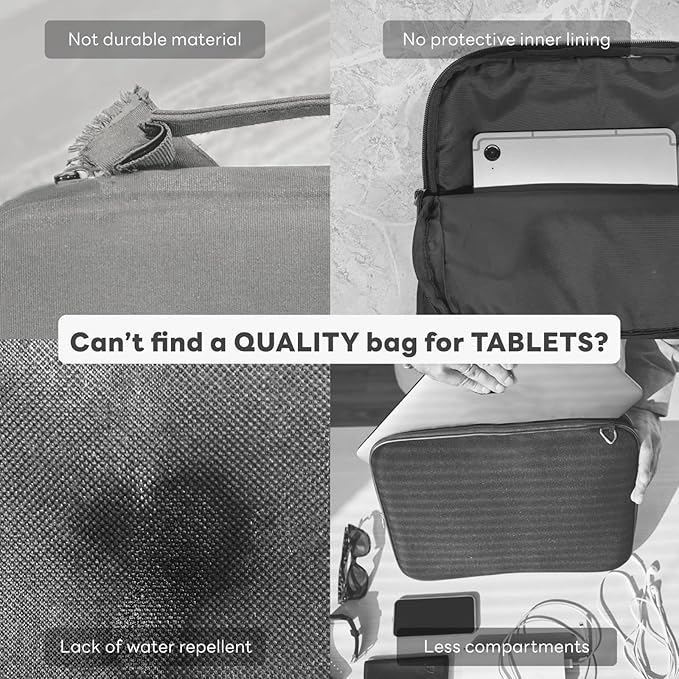 eiP 8-11 inch Waterproof Slim Tablet Carring Case with Handle Sleeve Bag for iPad Pro 11 inch/iPad 7/8/9 10.2 inch/iPad Air 5,4 10.9 inch/Pixel Tablet/Samsung Tab, Fit Keyboard and Pen, Black