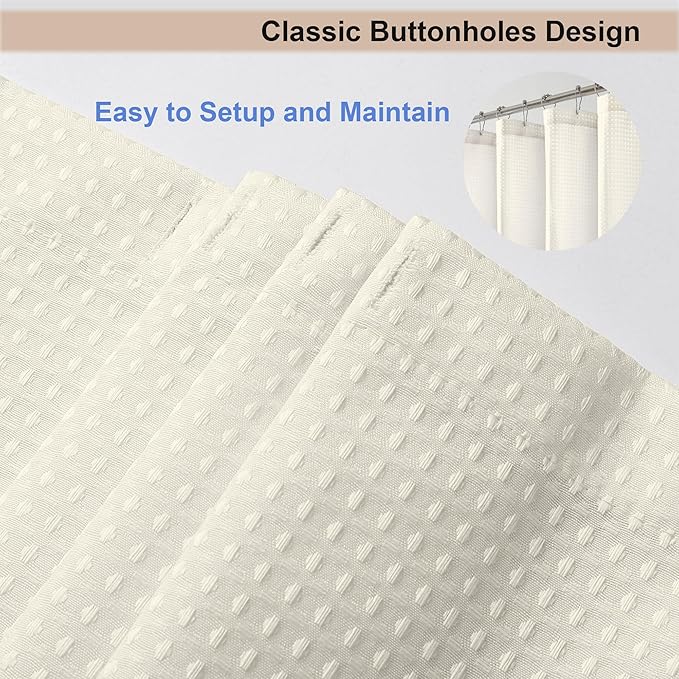 OWENIE Cream Waffle Weave Fabric Shower Curtain, Textured Heavy Cloth Shower Curtains for Bathroom, Water Repellent Soft Hotel Spa Luxury Elegant Bath Curtain, Machine Washable, Cream, 72x78 Inch