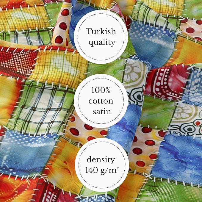 Colorful Patchwork Cotton Fabric – Premium Turkish Printed Cotton 140 GSM, Pre-Cut 61 x 36.6 Inches, Bright Quilting & Sewing Fabric for Crafts, Bags & DIY Projects
