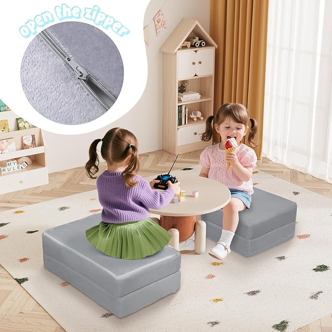 MeMoreCool Kids Foldable Floor Mattress – Glow-in-The-Dark Trifold Nap Mat Soft Plush Cover, Portable Toddler Sleeping Pad for Daycare, Travel, Playrooms, Easy to Clean