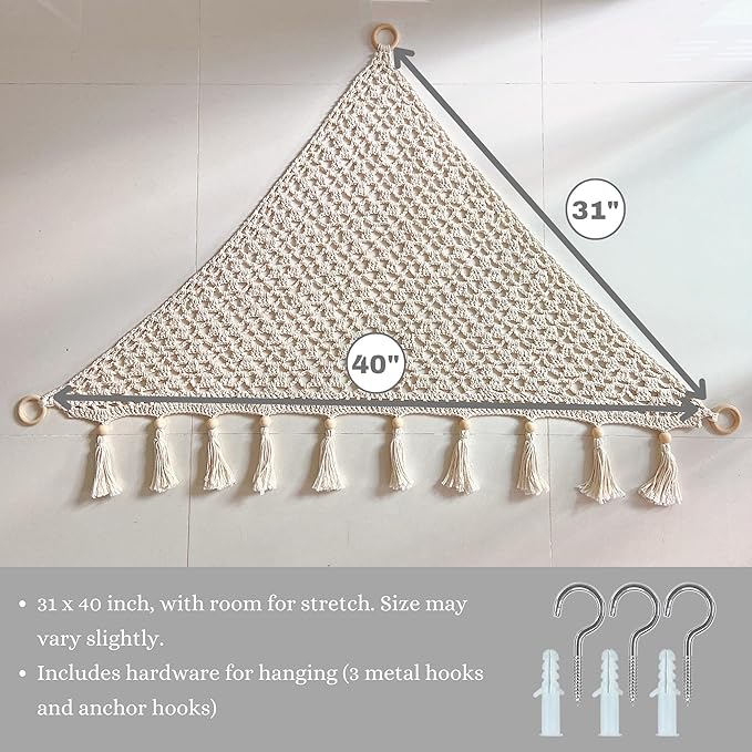 Sasa Baby and Toddler Macrame Toy Hammock for Stuffed Animals - Plush Toy Hammock, Grey Nursery Decor, Hanging Stuffed Animal Organizer, Pebble Grey