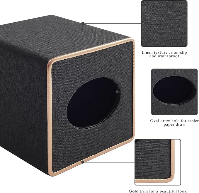 XNONE Tissue Box Cover Square Tissue Box Holder PU Leather Facial Organizer with Magnetic Bottom,Decorative Napkin Caddy for Vanity Dresser Night Stand Table Countertop Home Office Car,Black