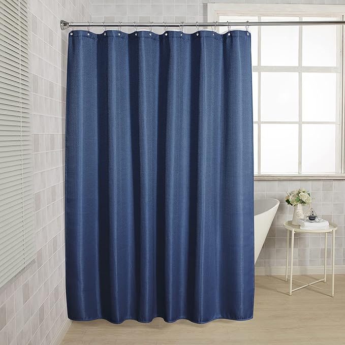 AmazerBath Waffle Shower Curtain Heavy Duty 240GSM, Navy Blue Shower Curtain Fabric Waffle Textured, Hotel Quality, Bathroom Shower Curtains, 72 x 72 Inches