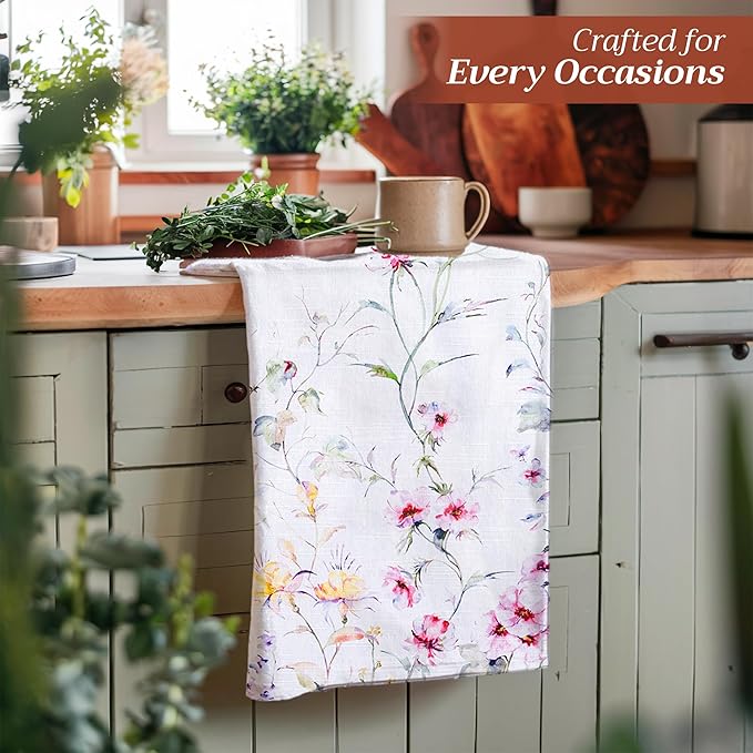 Maison d' Hermine Kitchen Towels Set of 3 100% Cotton 27.50" x 20" Reusable Cloth Tea Dish Towels Absorbent with Hanging Loop for Kitchen, Home, Dining, Cocktail Parties Spring/Summer (Summer Floral)