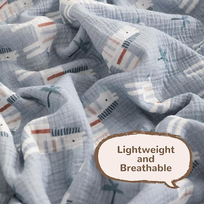 NTBAY 2 Layer Muslin Cotton Baby Swaddle Blanket, 30x40 Soft and Breathable Receiving for Newborns and Infants, Perfect for Crib, Stroller, Travel, Lightweight Nursery Blanket, Palm and Zebra