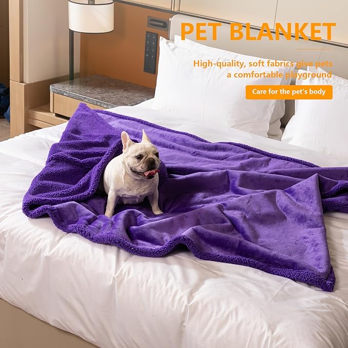 Maidewow Purple King Size Bed Covers Waterproof Sherpa Fleece Pet Blankets for Big Dogs 85x85in Reversible Leakproof Blanket Beds Couches Cover Fluffy Cozy Warm Sofa Mat-Purple,XXL-85x85in