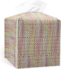 Azormi Tissue Box Cover, PU Leather Square Tissue Box Holder with Woven Pattern, Cube Tissue Box Covers with Bottom Belt, Perfect Decorative Organizer for Tabletop, car, Office, Bathroom, 5 x 5 x 5