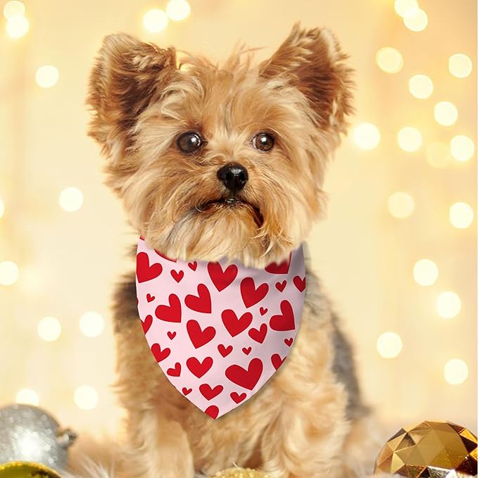 Valentine's Day Dog Bandana Reversible 2 Pack Small, Valentine Day Pet Bandanas for Dogs Pink Heart Adjustable Triangle Holiday Scarves for Small Medium Boy Girl Dogs