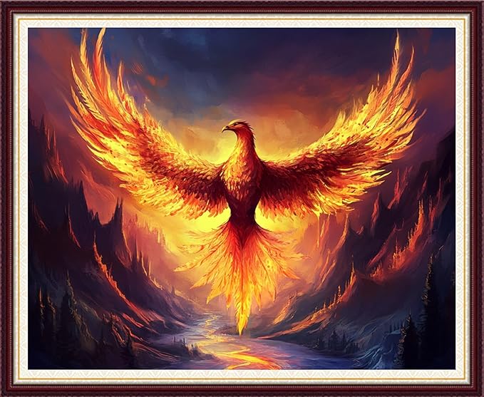 Foxnyart Stamped Cross Stitch Kits Full Range of Embroidery Needlework Starter Kits for Beginners Adults 11CT Embroidery Patterns Art Crafts DIY Needlepoint Kit-Lucky Fire Phoenix 16x20 inchs