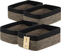 MiniArk Small Storage Baskets for Organizing | Closet Organizer Bins | Shelf Toy Basket | Woven Rope Baskets | Cube Decorative Box | Shallow Basket | 13x8.5x5.1” | 4 Packs Black Brown