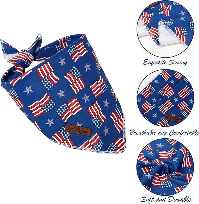 MR.CHUBBFACE American Flag Dog Bandana, 4th of July Cotton Bandana for Small Medium Large Dogs, Adjustable Pet Triangle Bibs Scarf