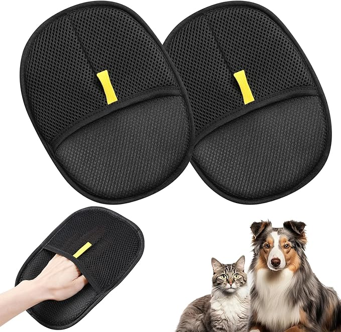 sinirttou Pet Hair Removal Glove for Cats & Dogs, Upgraded Five-Finger Electrostatic Pet Hair Gloves, Reusable Magic Brush Pet Hair Remover Tool (Black, 2Pcs)