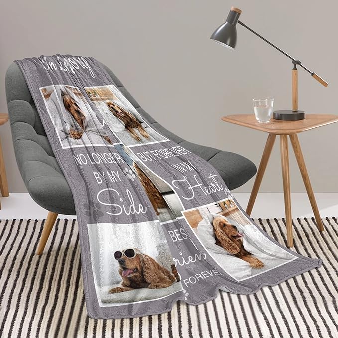 Ecautly Personalized Pets Blanket with Photos, Custom Dog Blanket for Small Dogs, Personalized Dog Blankets with Picture, Dog Memorial Gifts for Loss of Dog, Gifts for Pets Bereavement/Passing Away