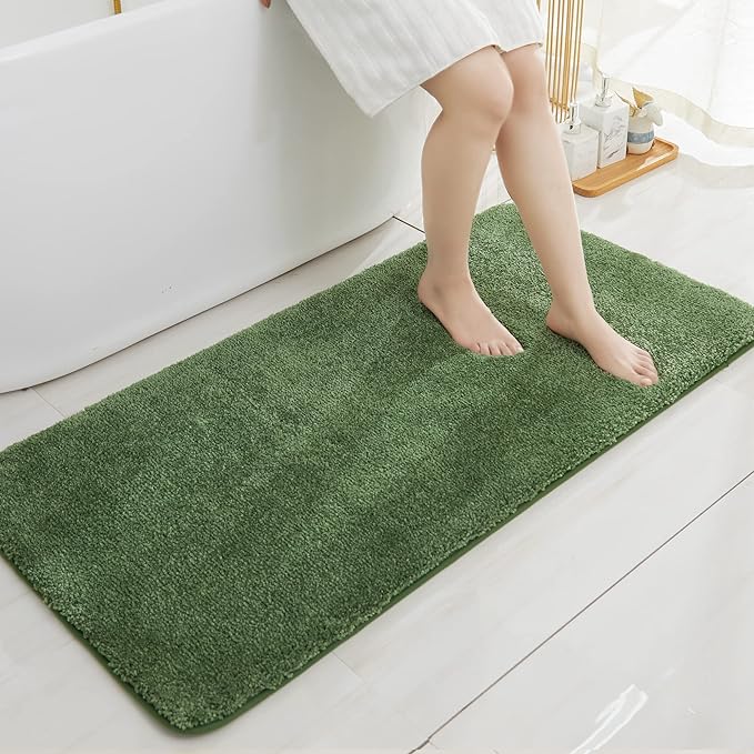COSY HOMEER Bath Rugs for Bathroom Extra Thick- Anti-Slip Bath Mats Soft Plush Yarn Shaggy 100% Strong Mirco Polyeste Mat Living Room Bedroom Mat Floor Water Absorbent(Green,24x48 - Inches)