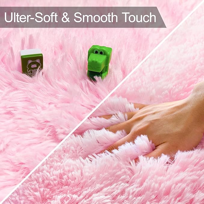 2x8 Pink Fuzzy Rug Runner for Bedroom Girls, Pink Shag Rug for Girls Room Bedside Living Room Hallway Plush Fuffy Carpet Runner for Kids Room Nursery Home