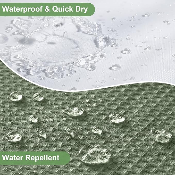 ROLIZOE 3-in-1 Waffle Texture Shower Curtain Set with TPU-Coated Waterproof Liner and 12 Upgraded Double-Sided Hooks, Well-Matched Sizes for a Seamless Fit – Green, 72" x 78"