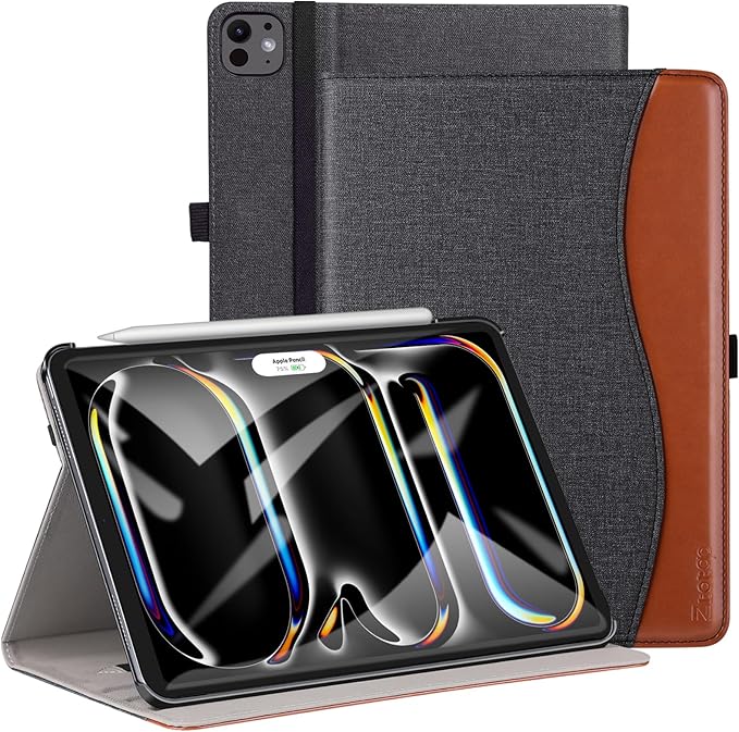 ZtotopCases for New iPad Pro 11 Inch Case 2024 (M4), Premium PU Leather Smart Cover with Auto Wake/Sleep,Multiple View Angles with Hand Strap and Pocket for iPad Pro 11 5th Gen,Denimblack