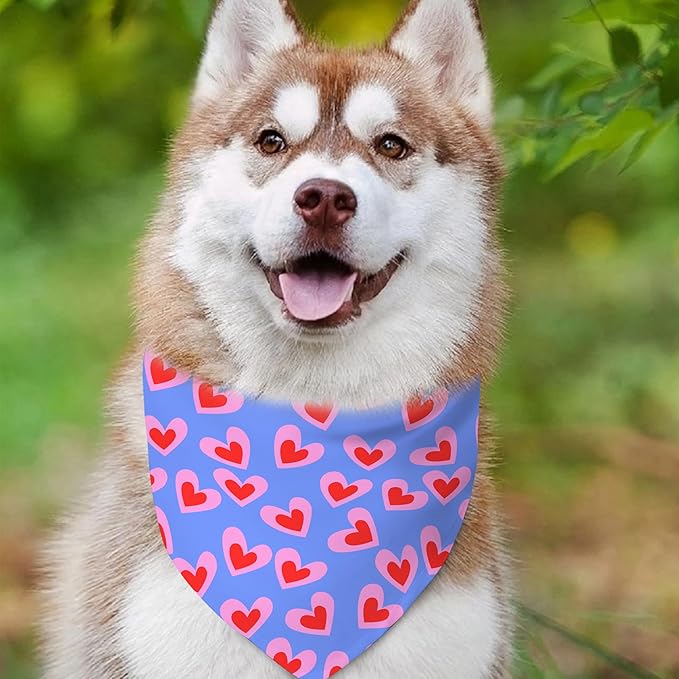 Valentine's Day Dog Bandana Reversible 2 Pack, Valentine Day Pet Bandanas for Dogs Pink Heart Adjustable Triangle Holiday Scarves for Medium Large Extra Large Boy Girl Dogs