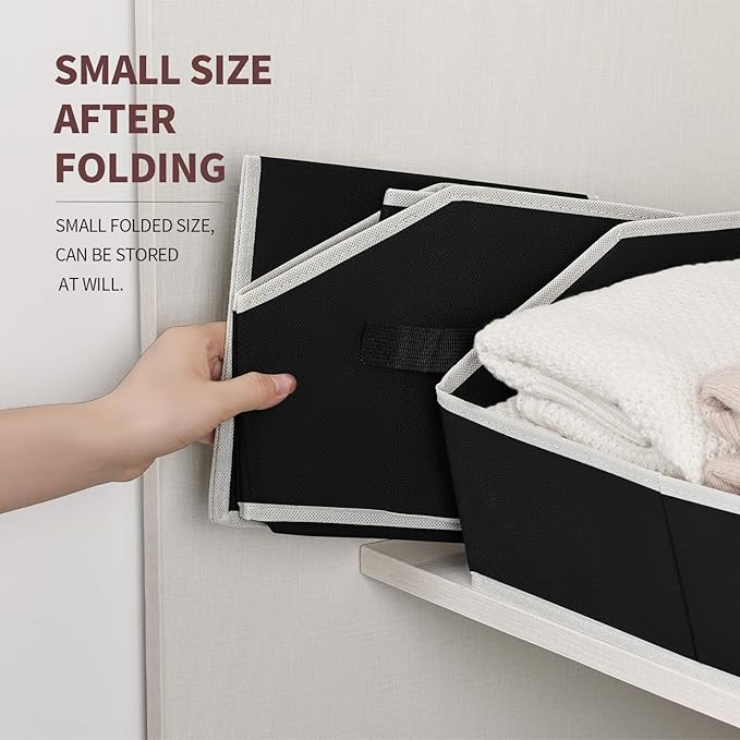 Homsorout Large Closet Organizers and Storage Bins - 3 Pack Trapezoid Storage Baskets for Shelves, Foldable Fabric Baskets with Handles Ideal for Closet, Basket, Wardrobe and Shelf Storage, Black