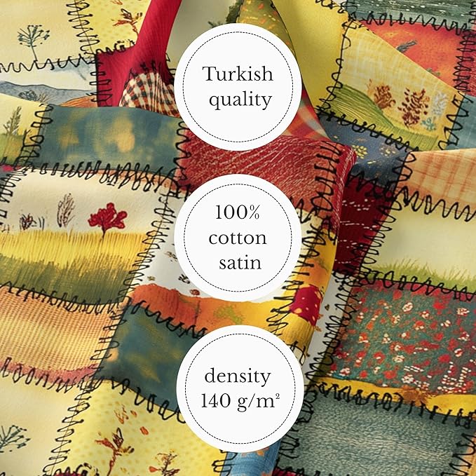 Countryside Landscape Patchwork Cotton Fabric – Premium Turkish Printed Cotton 140 GSM, Pre-Cut 61 x 36.6 Inches, Quilting & Sewing Fabric for Crafts, Home Decor & DIY Projects