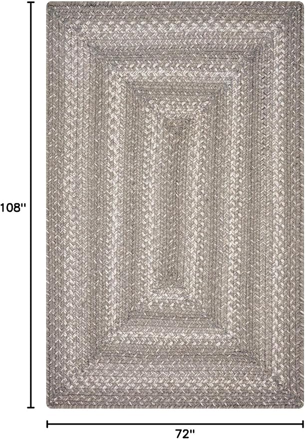 Homespice Grey Cloud Jute Braided Area Rug 6x9' - Country Style Woven Rug for Living Room and Dining Room