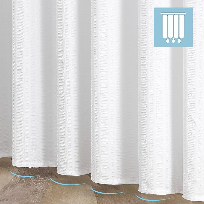 Aiyufeng Moga White Extra Long Shower Curtain 72 x 84, 3D Embossed Textured Fabric Shower Curtain for Bathroom, Water Repellent, Machine Washable, White