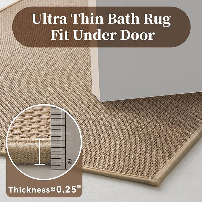 MontVoo Toilet Rugs U-Shaped, Ultra Thin Non Slip Contour Bathroom Rugs,Rubber Backing Washable Contour Bath Rugs for Toilet Mat,20''x24'',Beige