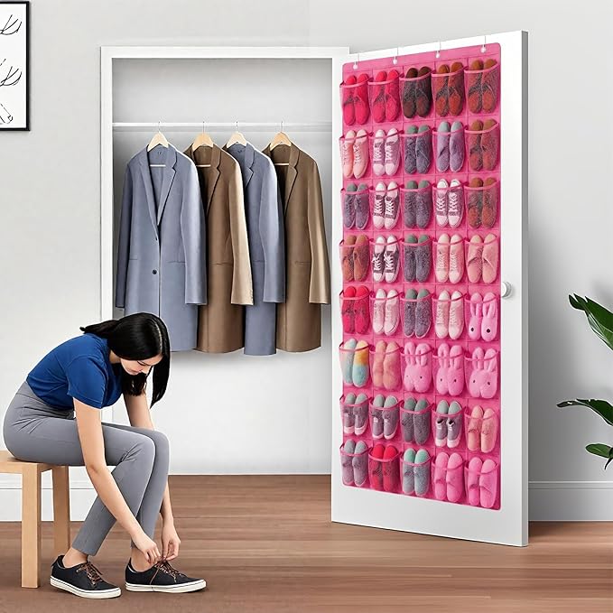 Hualleko 40-Pocket Over the Door Shoe Organizer - Large Mesh Pocket Hanging Shoe Organizer,Behind the Door Shoes Storage Holder Hanger