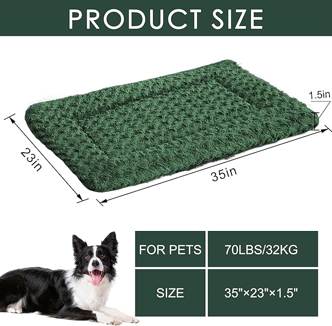 WITTOP Washable Dog Bed Plush Orthopedic Outdoor Crate Mat with Non-Slip Bottom,Luxe Soft Kennel Pad for Pets,Cozy Cage Cushion & Pet Sleeping Mattress Large Sized,Medium,Small Dogs,36 x 24 inch,Green