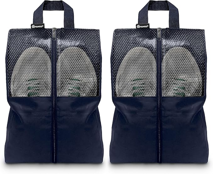 HANOZI Shoe Bags For Travel, Used As For Storage or Shoe Travel Bag, Space Saving When Travelling With This Travel Shoe Bags For Packing, Featuring Waterproof Nylon Sneaker Bag. (Navy, 2 Pack, Medium)