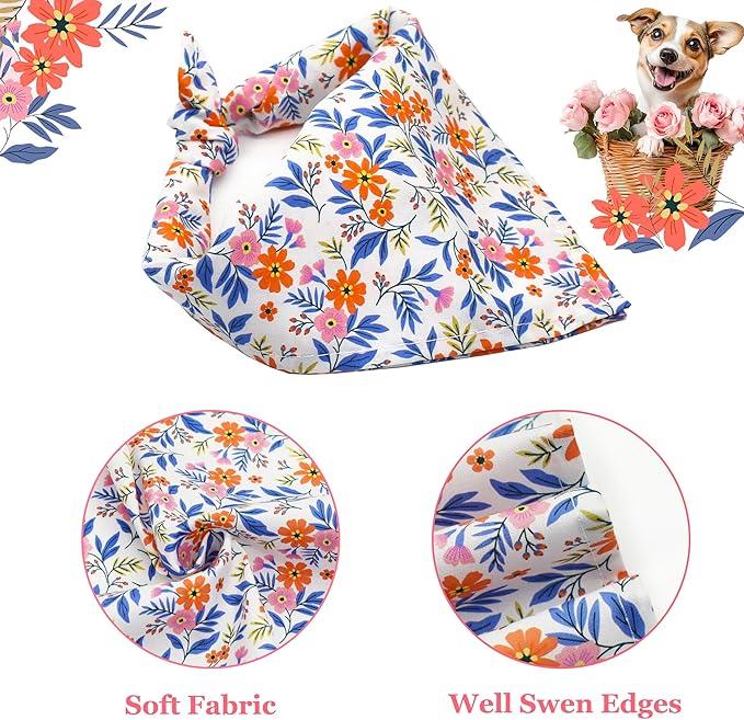 Bubblepup Floral Dog Bandanas, Soft Cotton Girl Dog Bandanas for Small Medium Large Dogs