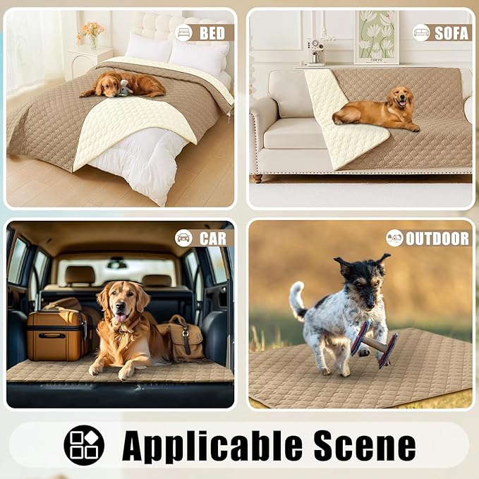 Smiry Waterproof Dog Bed Cover Blanket, Soft Reversible Pet Blanket, Washable Leakproof Cats Dogs Couch Cover for Sofa, Couch, Furniture, Plaid (82x82 Inch, Camel/Beige)
