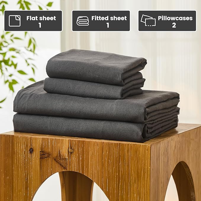 Bedlifes 100% French Pure Linen Sheets California King Size Breathable and Cooling Flax Sheet Set Soft Durable and Moisture Wicking 16 Inch Deep Pocket-4 Piece(Cal King,Dark Grey)