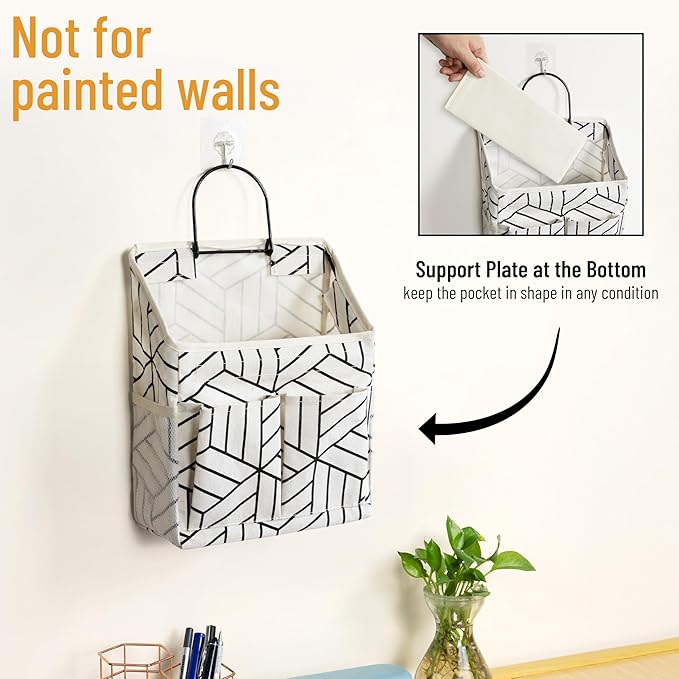 HZZTY BRNY 2pcs Wall Hanging Storage Bag, Small Door Closet Linen Fabric Pockets Organizer, Waterproof Multi Functional for Living Room Bedroom Bathroom Kitchen RV Camper with Hooks Pattern Whtie