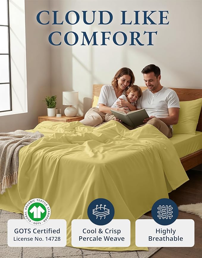 LANE LINEN Eco Friendly Cocoon 100% Organic Cotton Twin Sheets, Low Pill Fade Resistance Fully Elasticized Mercerized Cotton Soft & Comfy Hotel Style Percale Weave Sheets Twin- Cocoon