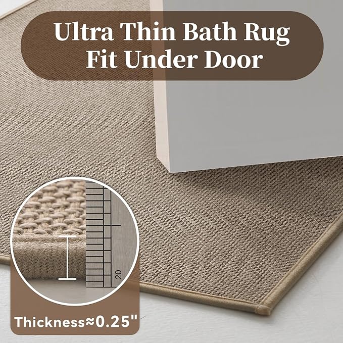 MontVoo Bath Mat Rug-Ultra Thin Non Slip Bath Mats for Bathroom Mat Quick Dry, Rubber Backing Washable Bathroom Rugs Fit Under Door, Absorbent Bath Rugs for Floor,17"x24",Beige