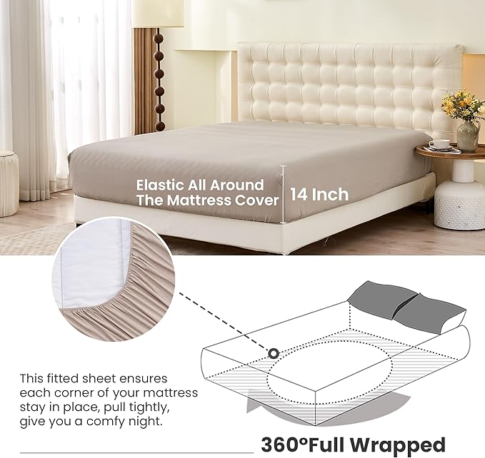 Simple&Opulence Belgian Linen Sheet Set Solid Color - 4 Pieces (1 Flat Sheet & 1 Fitted Sheet & 2 Pillowcases) Natural Flax Cotton Blend Soft Bedding Breathable Farmhouse - Khaki, Full Size