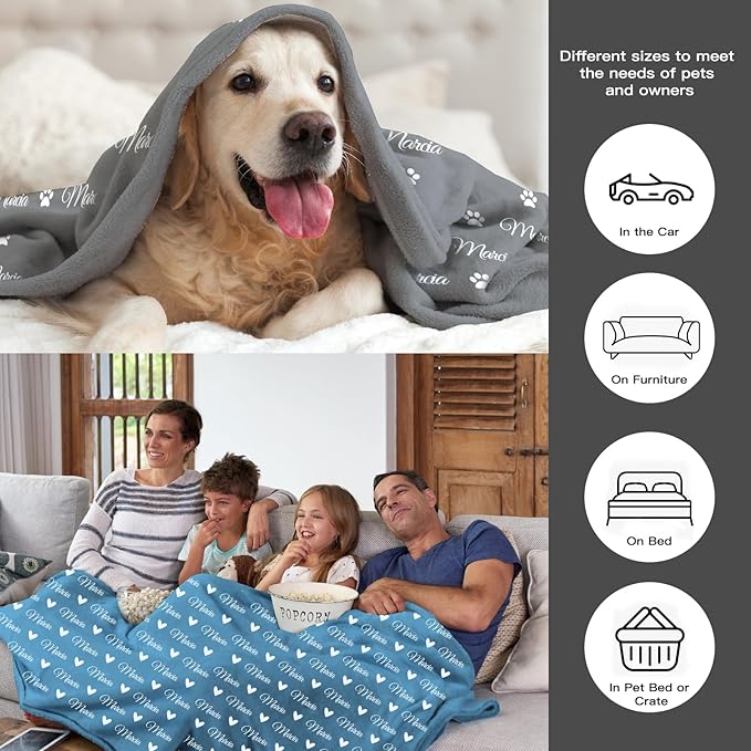GlisterGlow Personalized Dog Blanket, Customized Pet Blankets with Name Picture, Throw Blanket for Small Medium Large Dog Puppy Cat