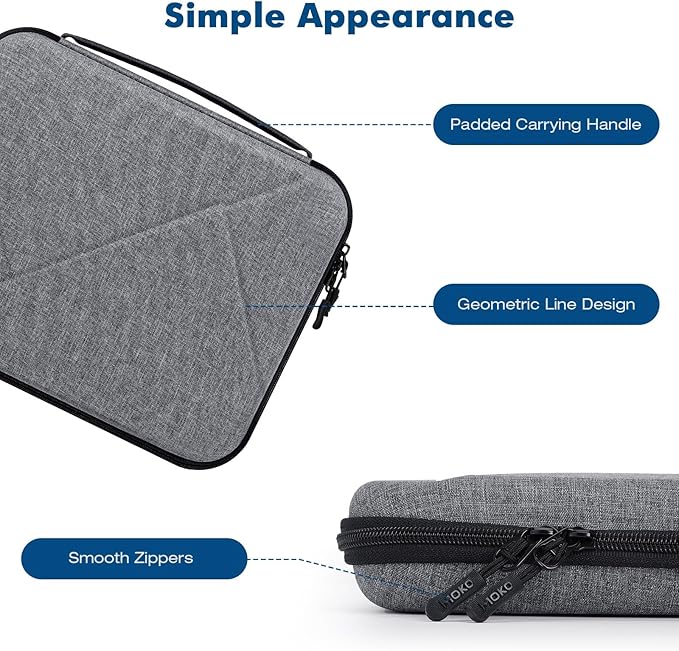 MoKo 13 inch Tablet Sleeve Bag for 13 inch iPad Pro M5/Air M3 2025, iPad Pro 13 M4/Air M2, Pro 12.9, Galaxy Tab S8+/S9+ 12.4, Hard Shell EVA iPad Bag with Storage and Padded Handle, Gray